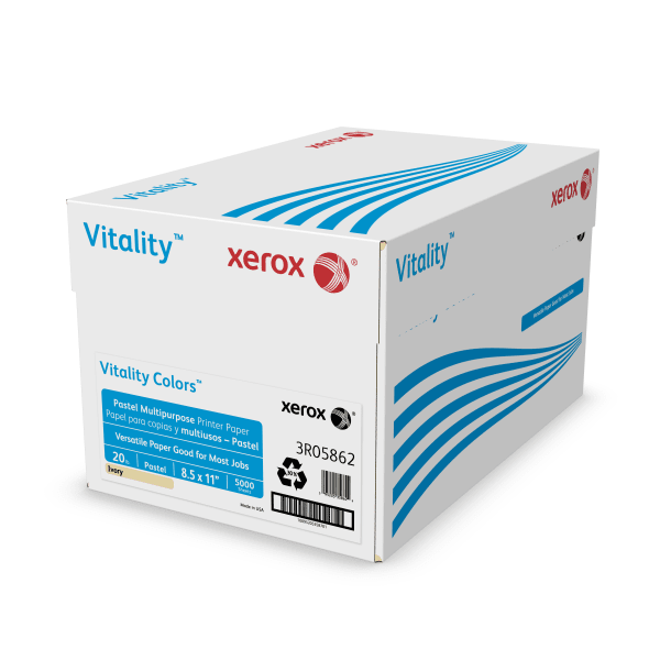 Xerox Vitality Colors Pastel Multi-Use Printer & Copy Paper, 10 Reams, Ivory, Letter (8.5in x 11in), 5000 Sheets Per Case, 20 Lb, 30% Recycled
