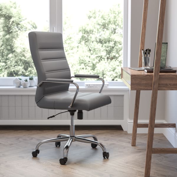 Flash Furniture LeatherSoft Faux Leather High-Back Office Chair, Gray/Chrome