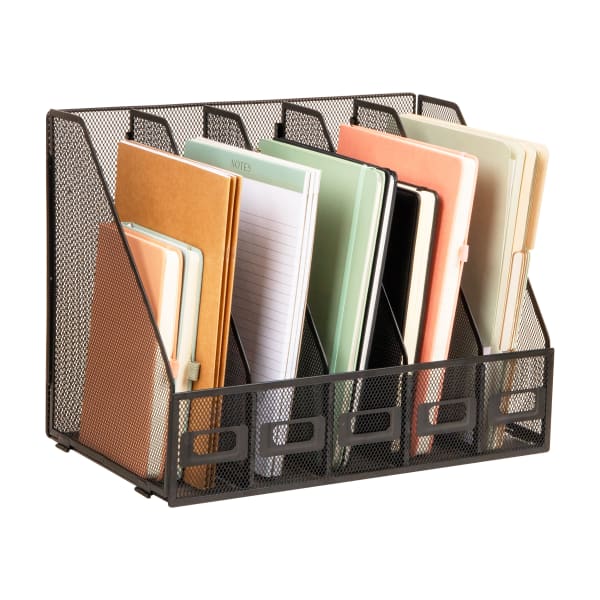 Mind Reader 5-Compartment Vertical File Organizer, 12-1/4inH x 9-3/4inW x 16-1/4inD, Black, Total Qty 1