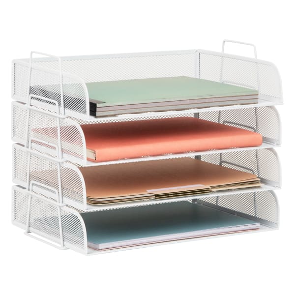 Mind Reader 4-Piece Stackable Paper Tray Desktop Organizer, 11-1/2inH x 9-3/4inW x 13-1/4inD, White