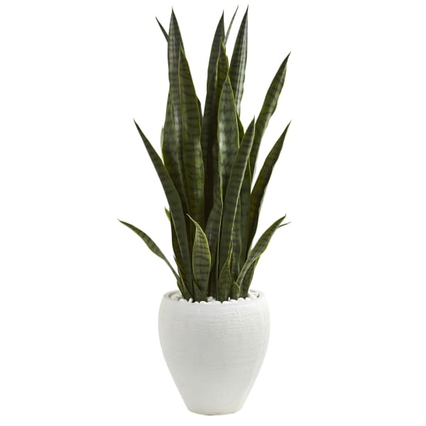 Nearly Natural Sansevieria 42in Artificial Plant With Planter, Green/White