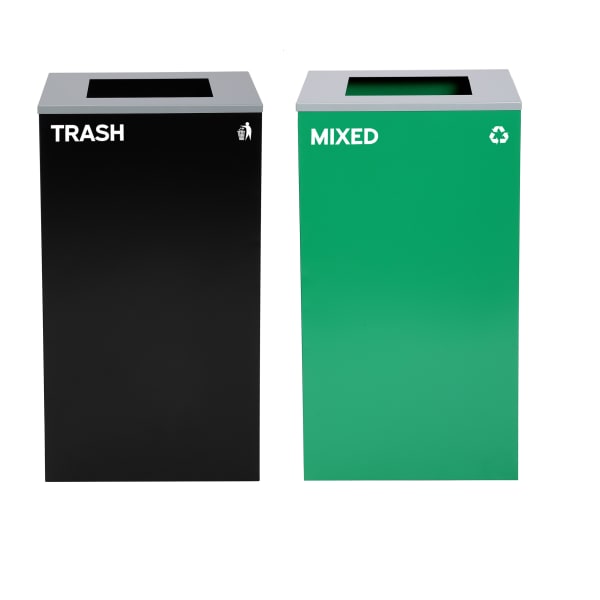 Alpine Industries Stainless-Steel Open Top Mixed Trash Can Set With Square Lids, 29 Gallons, 30inH x 16-15/16inW x 16-15/16inD, Black/Green, Set Of 2 Trash Cans