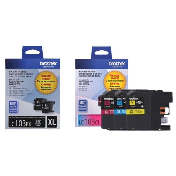 Brother LC103 Black; Cyan; Magenta; Yellow High-Yield Ink Cartridges, Pack Of 5, LC103KKCMY-OD