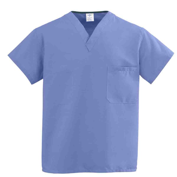 Medline ComfortEase Unisex 1-Pocket Reversible Scrub Top, 2X, Ceil Blue