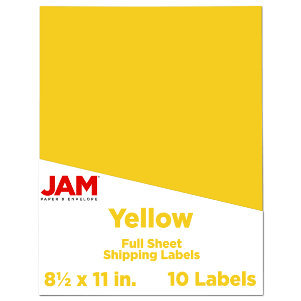 JAM Paper Full-Page Mailing And Shipping Labels, Rectangle, 8 1/2in x 11in, Yellow, Pack Of 10
