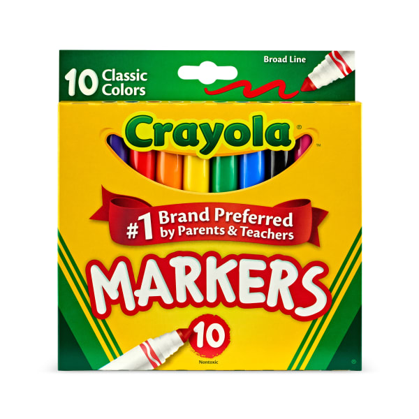 Crayola Broad Line Markers, Assorted Classic Colors, Box Of 10