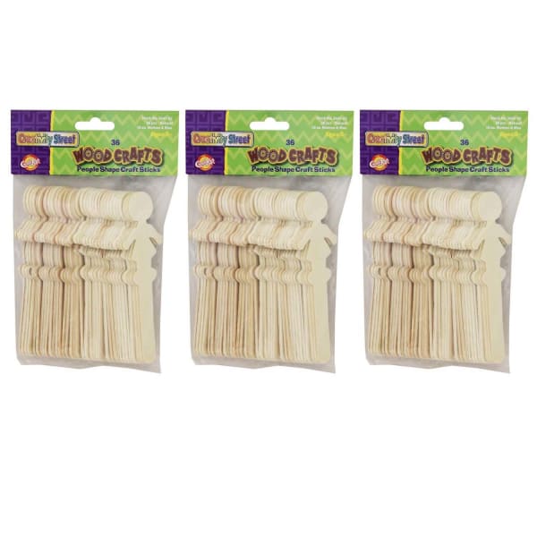 Creativity Street Wood Craft Sticks, 3/4in x 5-1/2in, Natural, 36 Sticks Per Pack, Set Of 3 Packs