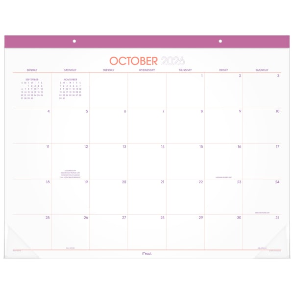 Mead Color Pop 2027 Monthly Desk Pad Calendar, Purple, Standard, 17in x 21 3/4in