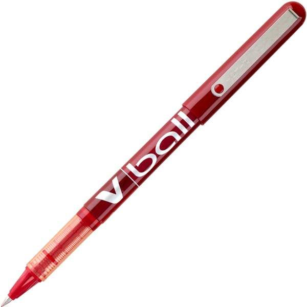 Pilot V-Ball Liquid Ink Rollerball Pens, Extra Fine Point, 0.5 mm, Red Barrel, Red Ink, Pack Of 12 Pens