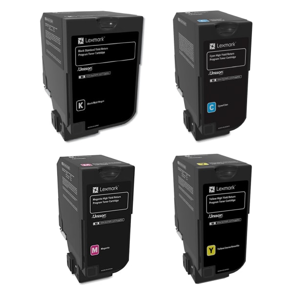 Lexmark CS725 Black; Cyan; Magenta; Yellow High Yield Return Program Toner Cartridges, Pack Of 4, 74C1HC0/74C1HM0/74C1HY0/74C1HK0