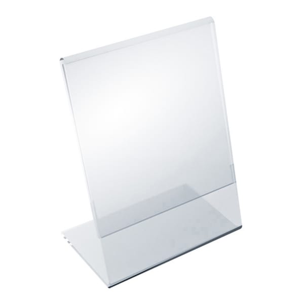 Azar Displays Acrylic Vertical L-Shaped Sign Holders, 5-1/2inH x 3-1/2inW x 3inD, Clear, Pack Of 10 Holders