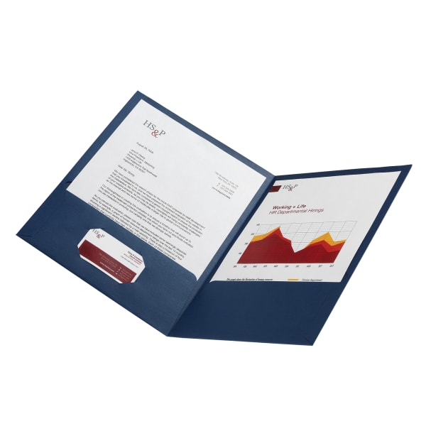 Office Depot Brand Linen 2-Pocket Folder, Letter Size, Navy, Pack Of 5