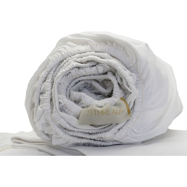 23 Threads Fitted Sheet, 100% BCI Cotton, White, King, Case of 24
