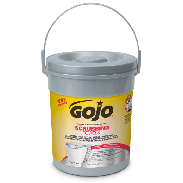 GOJO Scrubbing Towels, Fresh Citrus Scent, 10 1/2in x 12in, White, Canister Of 72 Wipes