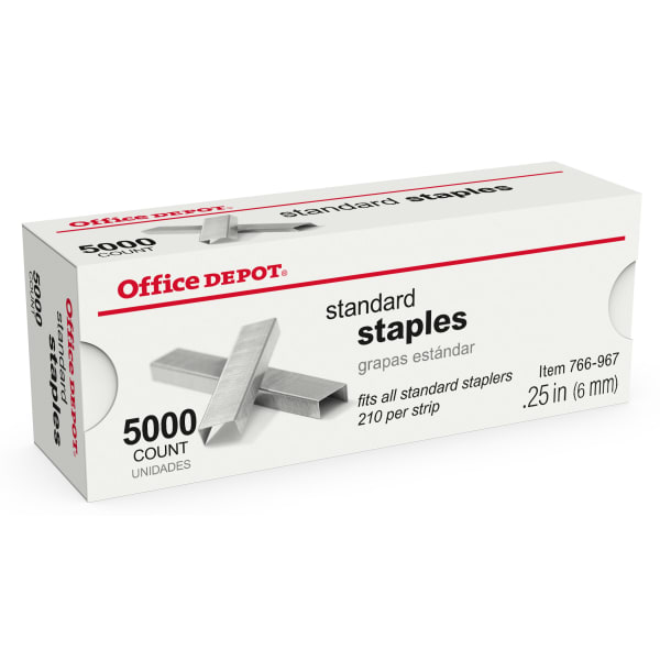 Office Depot Brand Staples, 1/4in Standard, Full Strip, Box Of 5,000, OD766967