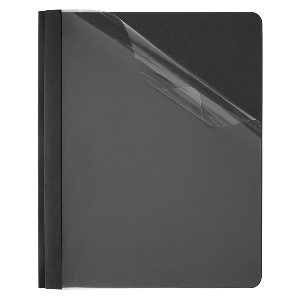 Office Depot Brand Clear-Front Report Covers With Linen Texture, Black, Pack Of 5