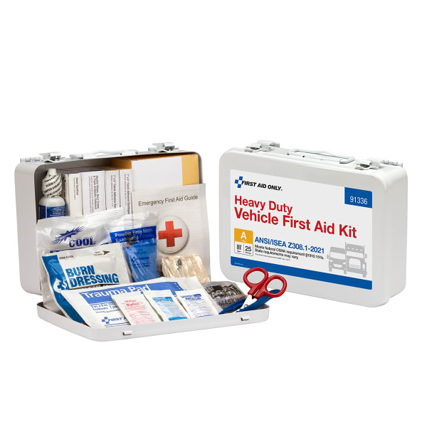 First Aid Only Heavy-Duty 25-Person Vehicle Metal First Aid Kit, 7inH x 10inW x 3inD, White