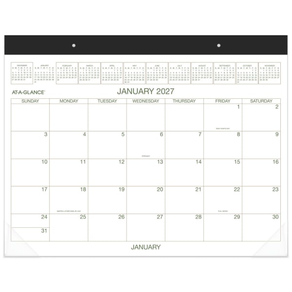 AT-A-GLANCE 2027 Two Color Monthly Desk Pad Calendar, Standard, 21 3/4in x 17in