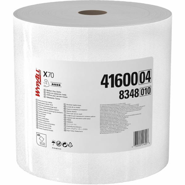 Wypall PowerClean X70 Medium Duty Cloths Jumbo Roll - 12.50in Width x 12.20in Length - 870 Sheets/Roll - White - Hydroknit - 1 / Carton