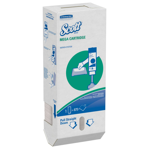 Scott Mega Cartridge 1-Ply Napkins, 6-1/2in x 8-7/16in, White, 180 Per Pack, Case Of 6 Packs