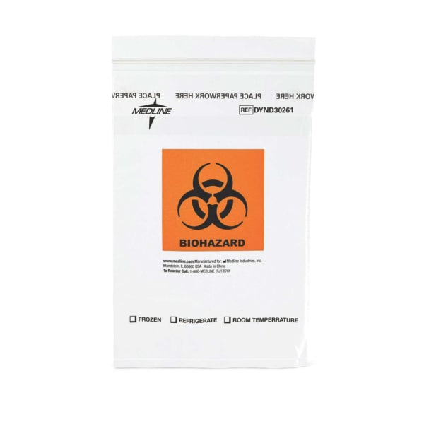 Medline Zip-Style Biohazard Specimen Bags, 6in x 9in, Pack Of 1,000 Bags