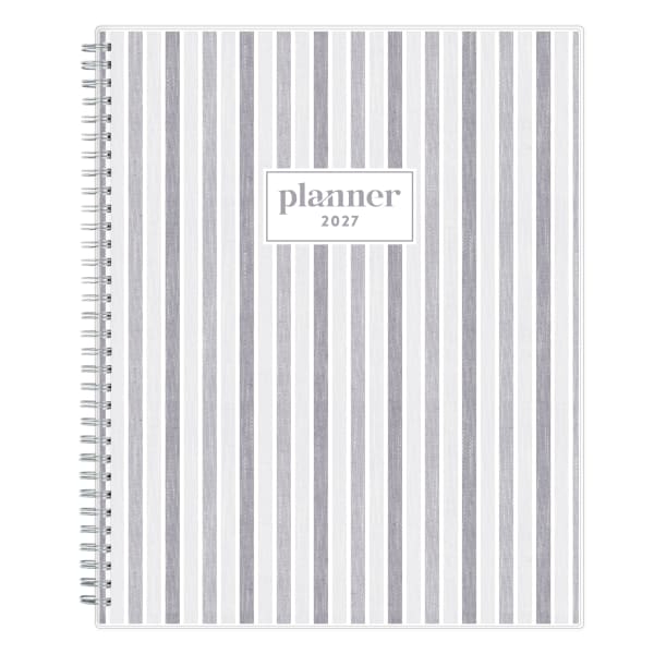 2027 Blue Sky Linen Stripe Gray Weekly/Monthly Planning Calendar, 8.5x11, 0%, Clear PET, Jan-Dec, RY27