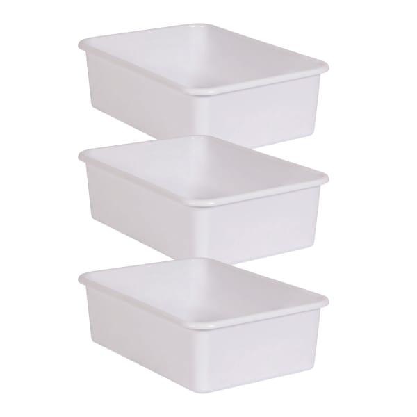 Teacher Created Resources Large Plastic Storage Bins, 5inH x 11-1/2inW x 16-1/4inD, White, Pack Of 3 Bins