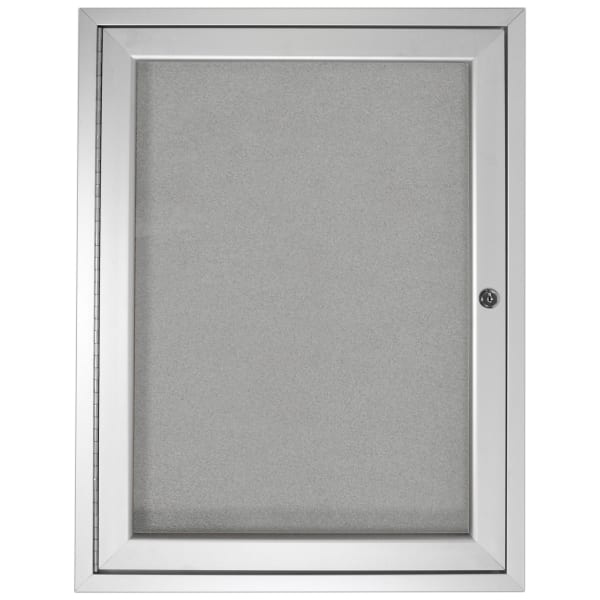 Ghent 1 Door Enclosed Vinyl Bulletin Board, Satin Aluminum Frame, 36inH x 24inW, Silver