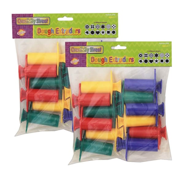Creativity Street Dough Extruders, 12 Assorted Patterns, Approx. 3in, 12 Pieces Per Pack, Set Of 2 Packs