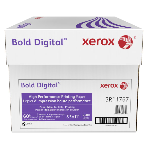 Xerox Bold Digital Printing Paper, 10 Reams, Letter Size (8 1/2in x 11in), 100 (U.S.) Brightness, 60 Lb Cover (163 gsm), FSC Certified, 250 Sheets Per Ream