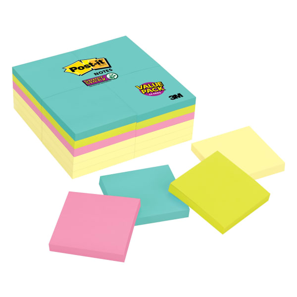 Post-it Super Sticky Notes, 24 Pads, 3 in x 3 in, 2x the Sticking Power, School Supplies and Office Products, Sticky Notes for Vertical Surfaces, Monitors, Walls and Windows, Supernova Neons Collection