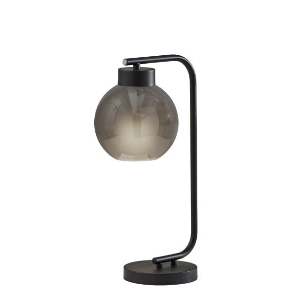 Adesso Atticus Table Lamp, 20inH, Smoked Glosted Glass Shade/Black Base