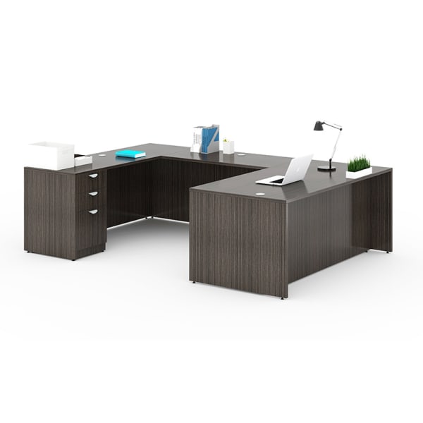 Boss Office Products 71inW Executive U-Shaped Desk With Box/Box/File Storage Pedestal, Driftwood
