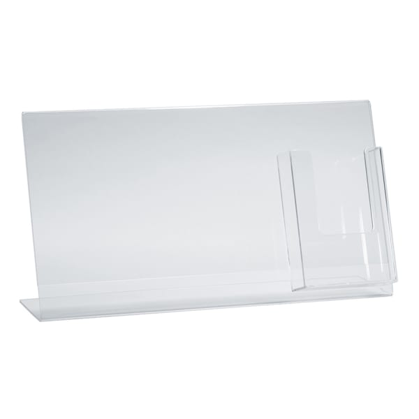 Azar Displays Acrylic Horizontal/Vertical L-Shaped Sign Holders With Brochure Pocket, 8-1/2inH x 16inW x 3inD, Clear, Pack Of 2 Holders