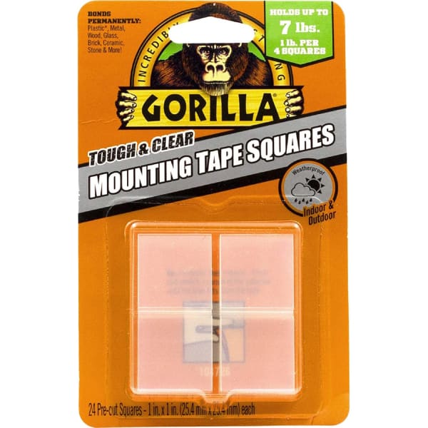 Gorilla Tough & Clear Mounting Squares - 1in Length x 1in Width - Clear - 24 / Pack