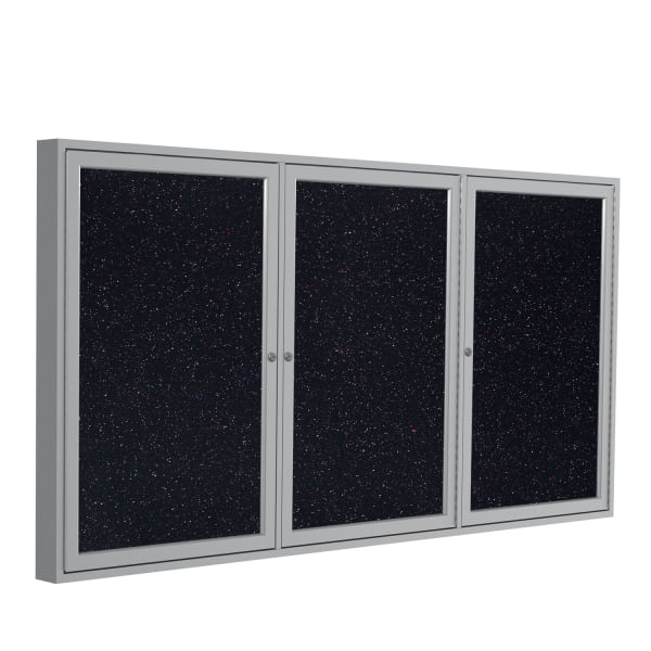 Ghent 3 Door Enclosed Recycled Rubber Bulletin Board, Satin Aluminum Frame, 48inH x 96inW, Confetti
