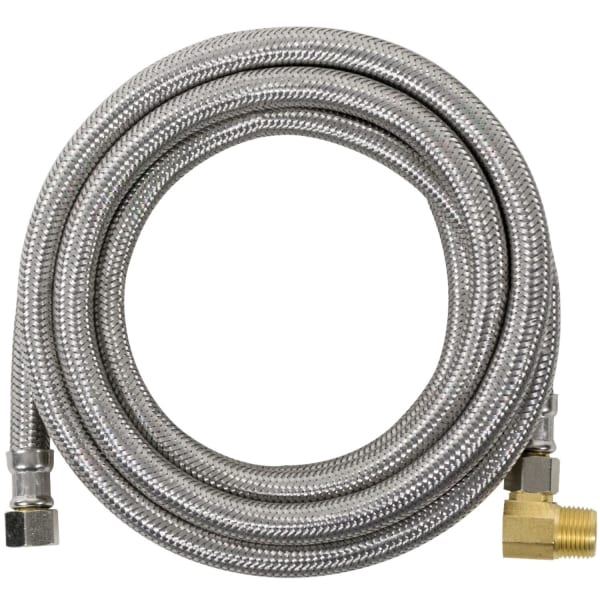Certified Appliance Accessories Braided Stainless Steel Dishwasher Connector with MIP Elbow - 10 ft - Silver, Stainless Steel, Gold - Stainless Steel, Vinyl, Polyvinyl Chloride (PVC), Polyester