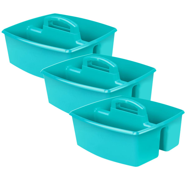 Storex Large Caddies, 6-3/8inH x 11inW x 13inD, Teal, Pack Of 3 Caddies