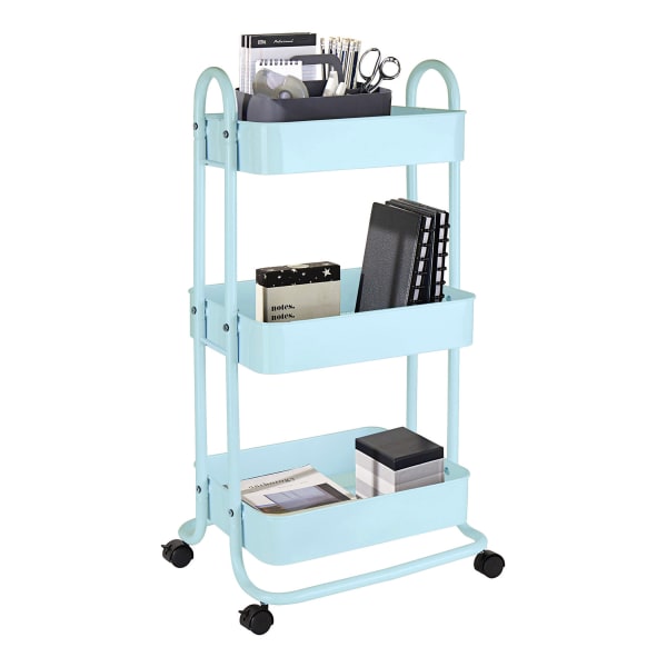 Realspace Mobile 3-Tier Storage Cart, 35-5/8inH x 17-15/16inW x 14-5/16inD, Light Blue