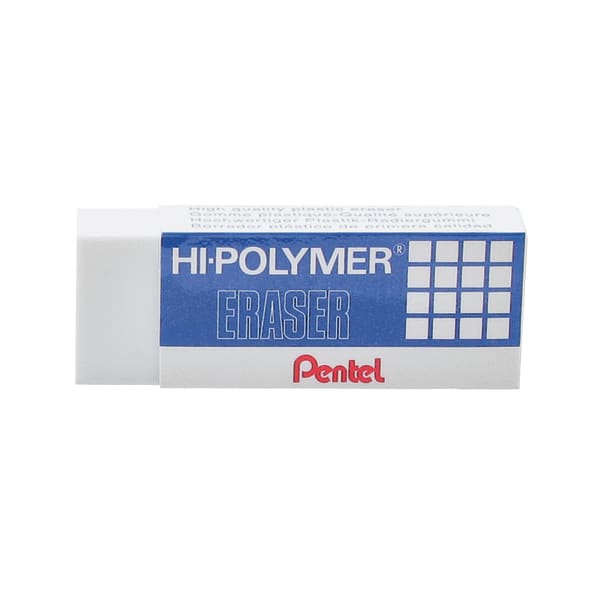 Pentel Hi-Polymer Eraser - Lead Pencil - Block - Non-abrasive, Latex-free - 0.5in Height x 2.6in Width x 1in Depth - 1Each - White