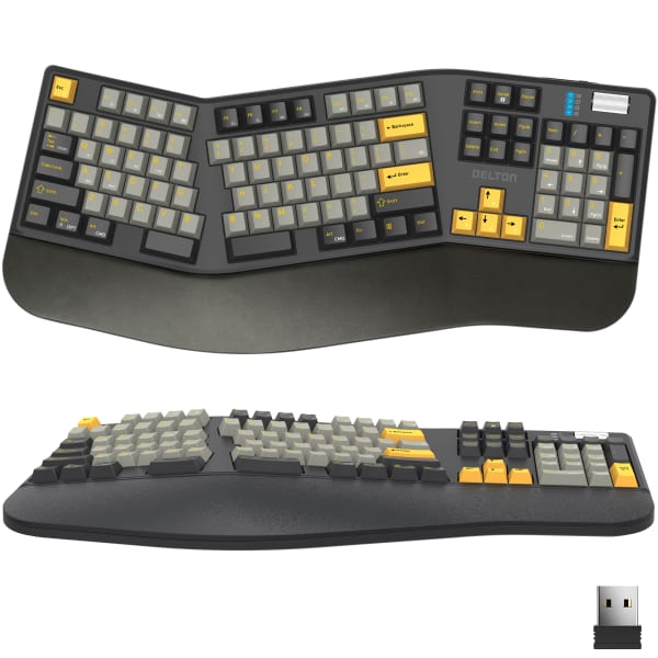 Delton KB450 Wireless Ergonomic Mechanical Keyboard with Wrist Pad, Black, Total Qty 1