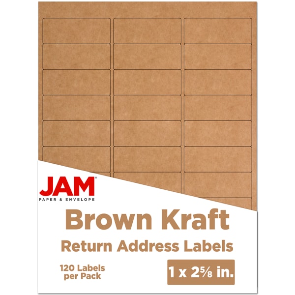 JAM Paper Mailing Address Labels, Rectangle, 2 5/8in x 1in, Brown Kraft, Pack Of 120