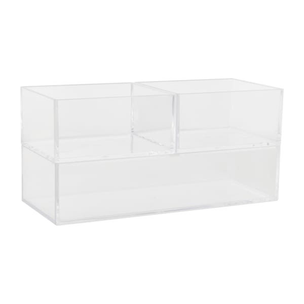 Martha Stewart Brody Stack & Slide Plastic Tray Office Desktop Organizers, 2inH x 3inW x 7-1/2inD, Clear, Set Of 3 Organizers