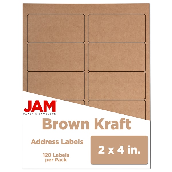 JAM Paper Mailing Address Labels, Rectangle, 2in x 4in, Brown Kraft, Pack Of 120