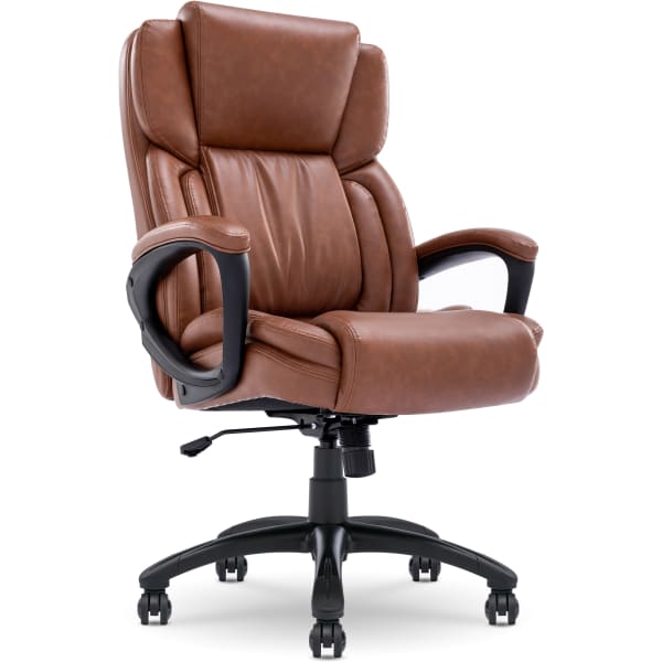 Serta Garret Ergonomic Bonded Leather High-Back Executive Chair, Cognac/Black