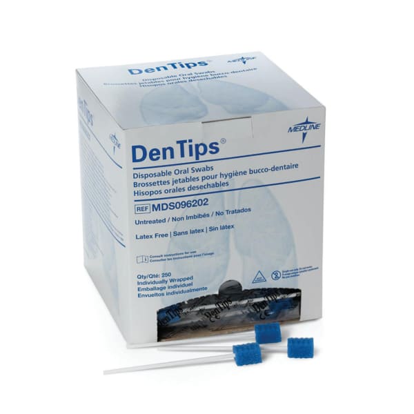 Medline DenTips Oral Swabsticks, Untreated, Blue, 250 Swabsticks Per Box, Case Of 2 Boxes