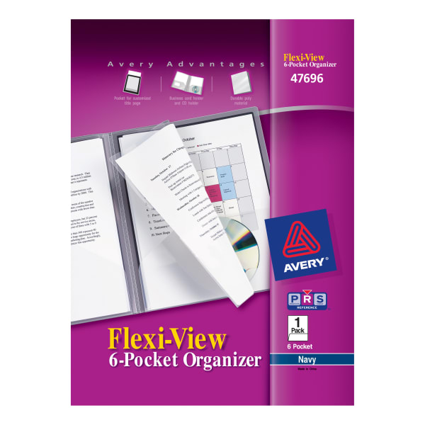 Avery Flexi-View Organizer, 8-1/2in x 11in, 6 Pocket, Navy Blue