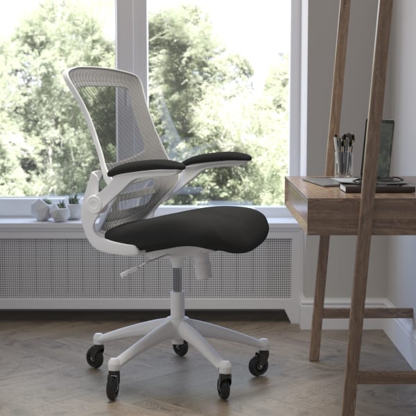 Flash Furniture Kelista Ergonomic Mesh Mid-Back Swivel Task Chair, Black/White