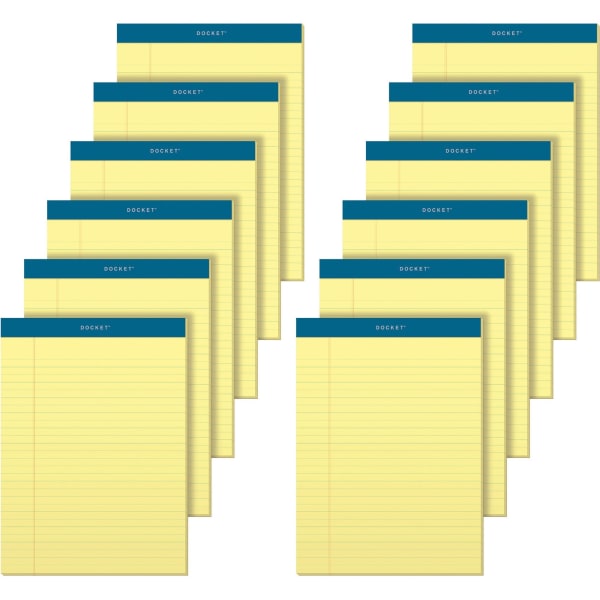 TOPS Docket Letr-Trim Legal Rule Canary Legal Pads - 50 Sheets - Double Stitched - 0.34in Ruled - 16 lb Basis Weight - 8 1/2in x 11 3/4in Sheet Size - Canary Paper - Marble Green Binding - Perforated, Hard Cover, Resist Bleed-through - 12 / Pack