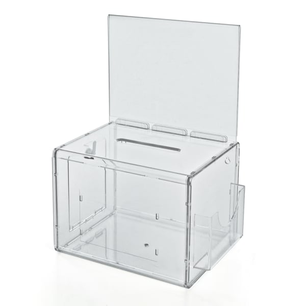 Azar Displays Plastic Suggestion Box, With Lock, Extra-Large, 8 1/4inH x 11inW x 8 1/4inD, Clear